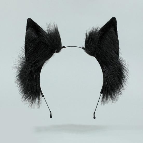 Обруч для волос с плюшевыми кошачьими ушками, эластичный головной убор, искусственные уши животных ручной работы, металлическая оправа, гибкая повязка на голову, аксессуары для фотосъемки на Хэллоуин