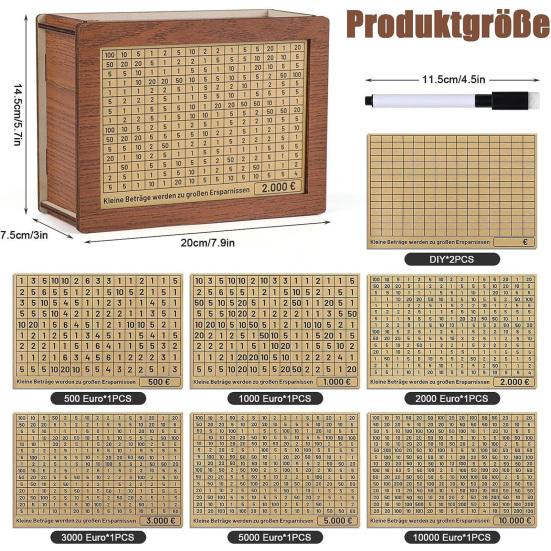 Wooden Money Saving Box Piggy Bank with Customizable Savings Goals Sticker Money Saver for Kids Adults