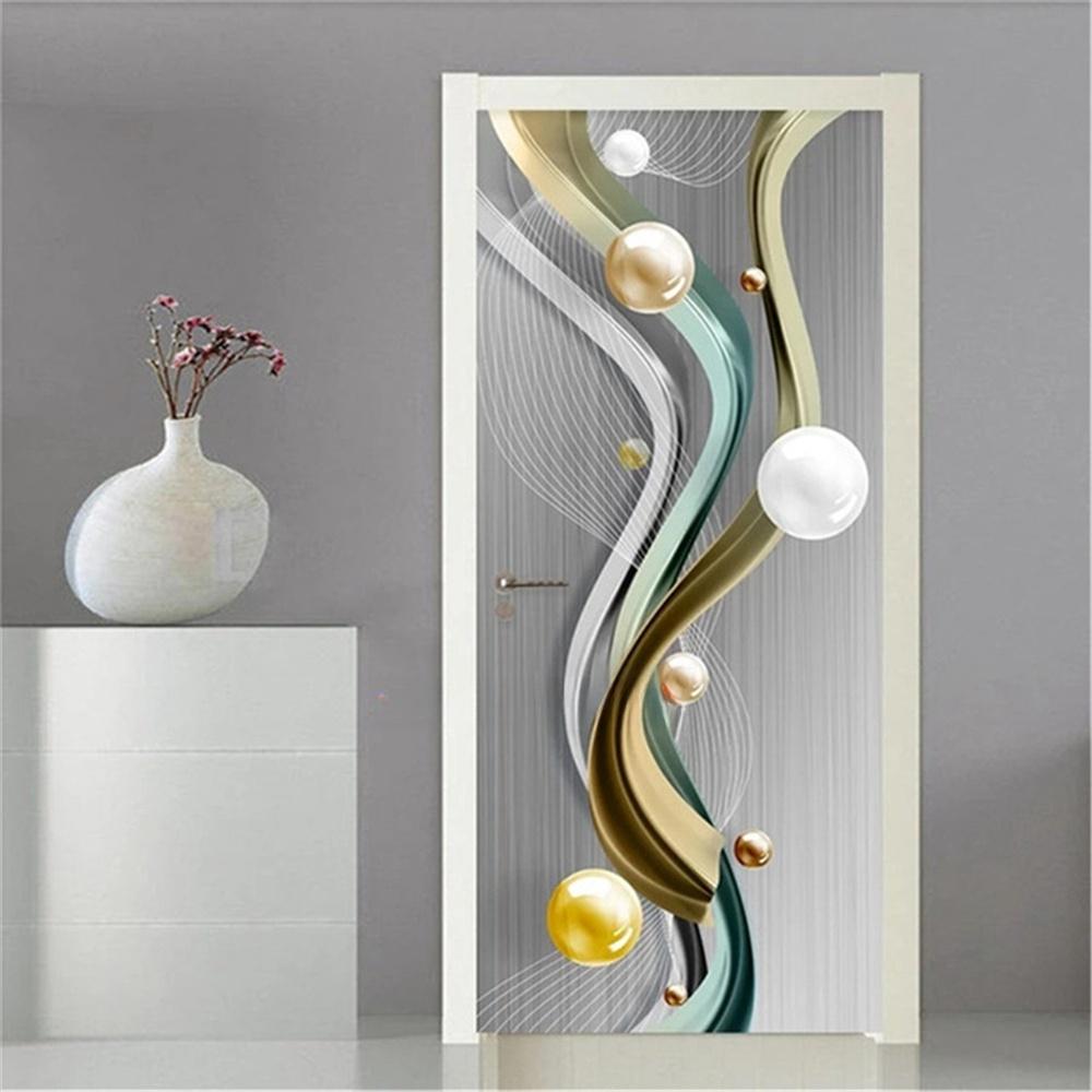 3d дверная наклейка, зеленые пальмовые растения, обои, самоклеящиеся, для входа, для дома, спальни, декоративные винилы, абстрактные линии, пейзажный постер