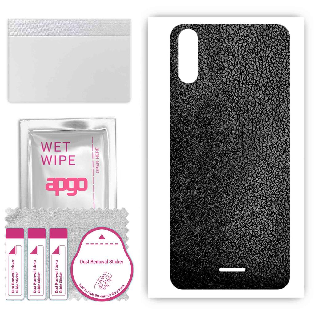 apgo Protective Skin Sticker for the Back Compatible with Wiko Y51, Wrap Film, Foil, Vinyl - Pattern Black Leather