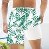 Men's Summer Double-layered Shorts Drawstring Swim Trunks Beach Printed Swim Pants with Pocket