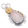 Natural Rose Quartz Rough Stone 925 Sterling Silver Two Tone Pendant 2.36" H1q10