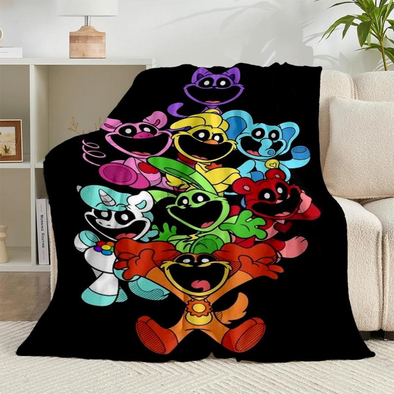 1PC Happy smiling Cartoon Characters Flannel Blanket Gift, Suitable for Both Men And Women, Soft Ideal for Beds And Sofa, Birthday Or Christmas Gift