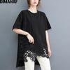 DIMANAF летняя женская футболка больших размеров, хлопковая кружевная футболка, модные женские топы, футболка-туника, свободная повседневная черная одежда оверсайз