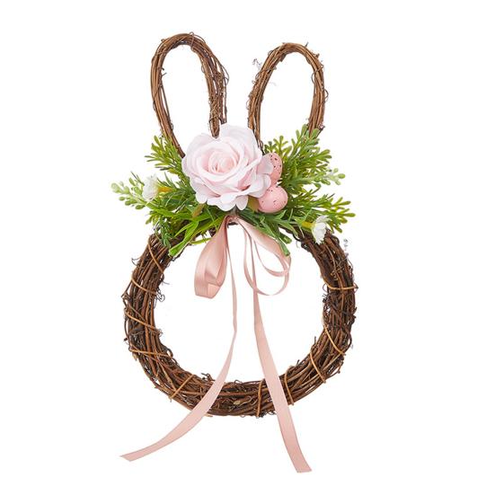 Пасхальный венок Пасхальный кролик Венок из веток с искусственными цветами Яйца Входная дверь