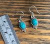 Solid 925 Sterling Silver Synthetic Turquoise Oval Gemstone Handmade Boho Designer Earrings