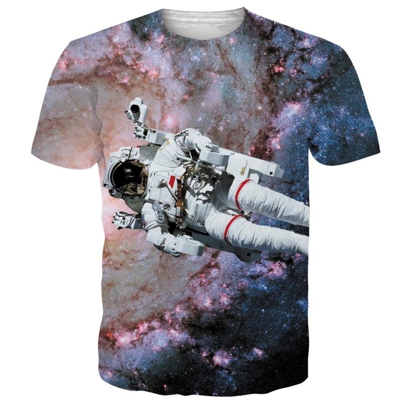 Summer Casual Fashion Plus Size 3D Astronaut Color Printed Loose T-shirt- Soft Medium Elastic Polyester Fiber Fabric Summer Loose Casual Wear