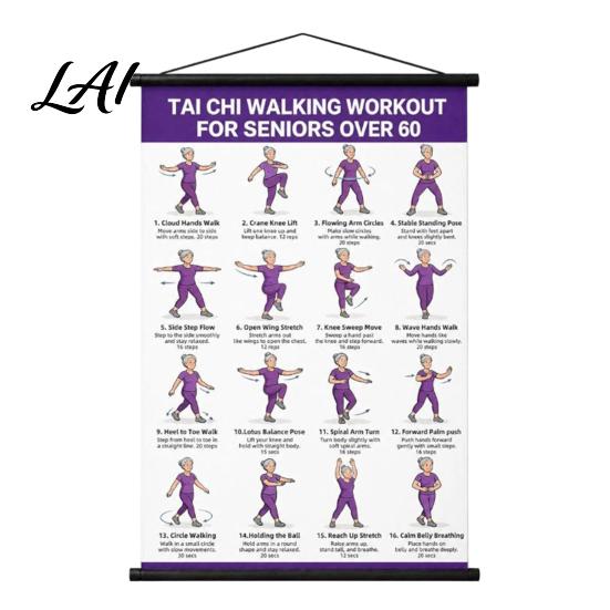 Fitness Exercise Chart Tai Chi Training Hanging Scroll Poster Sitting/Walking Movements Guide Large Size Movement Guide High Definition Wall