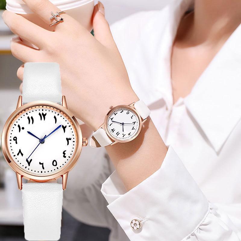 Fashion Design Arabic Numbers Watch Leather Belt Woman Watch Round Leisure Student Quartz Watches Wear Matching Women's Wristwatch