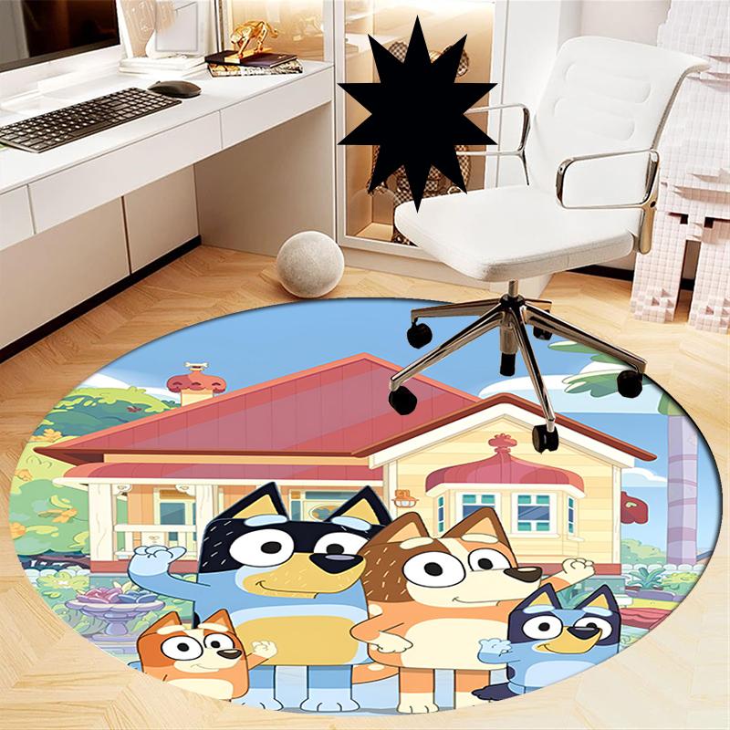 Bluey Printed Round Rug Carpet Chair Rug Area Rug Entryway Doormats,for Office Chair Living Room Bedroom Kitchen Room.
