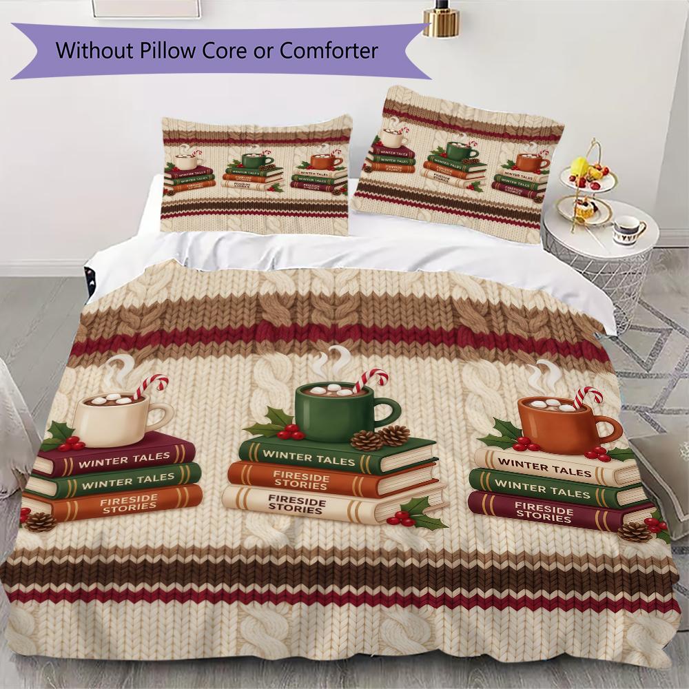 Poinsettia Festive Pattern Bedding uilt Set uilt Cover Pillowcase Home Decoration Birthday Gift (1 * duvet cover + 2 * pillowcase without core)_XIA