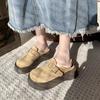 Small Boken Single Shoes Muffin Thick Sole Heightening Boken Shoes Women's Bag Head Half Slippers Outer Wear 2025 New Spring and Autumn