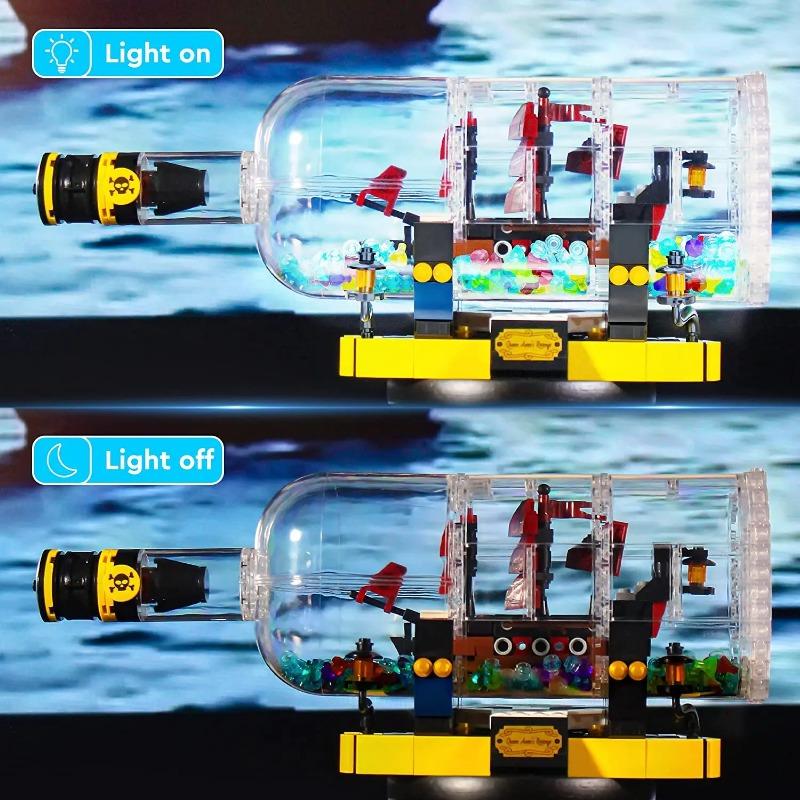 924 шт. креативный корабль в бутылке, строительные блоки, красный парус, модель пиратского корабля, набор кирпичей со светом, детские игрушки «сделай сам», подарок на день рождения