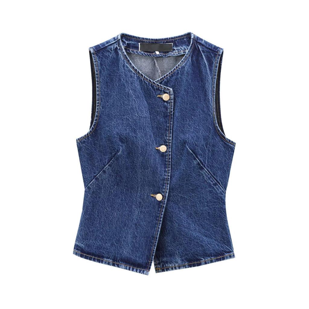 Autumn Women's European-American French-Style Casual Fashion Versatile Denim Vest