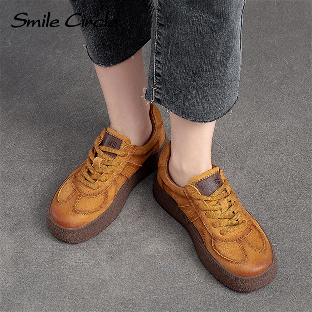 Женские кроссовки из натуральной кожи, низкие туфли на плоской подошве с круглым носком, модная удобная женская повседневная обувь