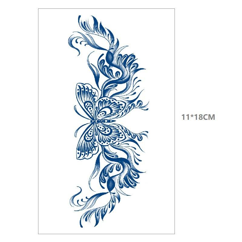 Herbal Juice Waterproof Butterfly Thorn Plain Flower Chest Semi Permanent Gradual Change Water Transfer Tattoo Sticker