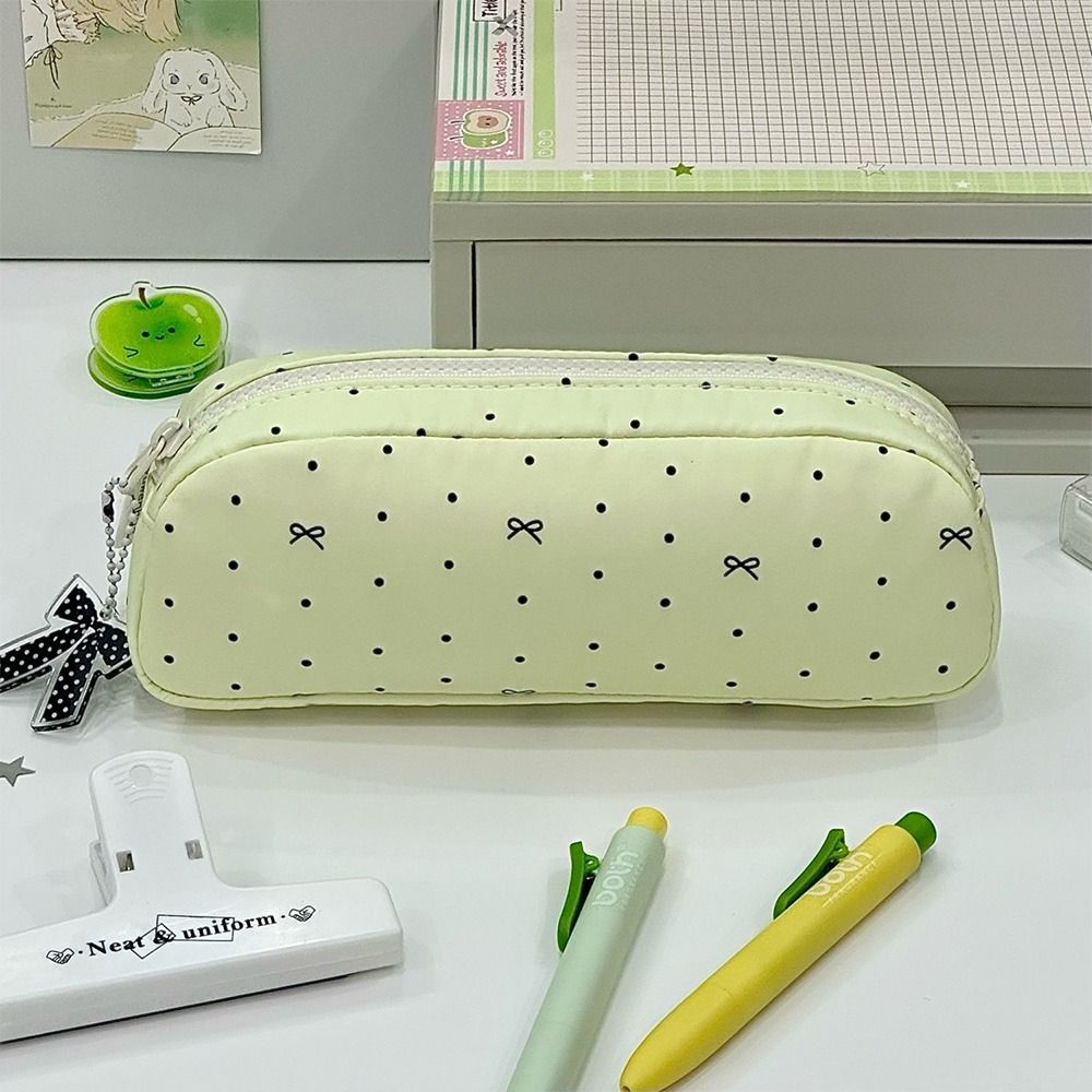 Large Capacity Pen Bag Polka Dot Bow Stationery Organizer INS Pencil Case Students