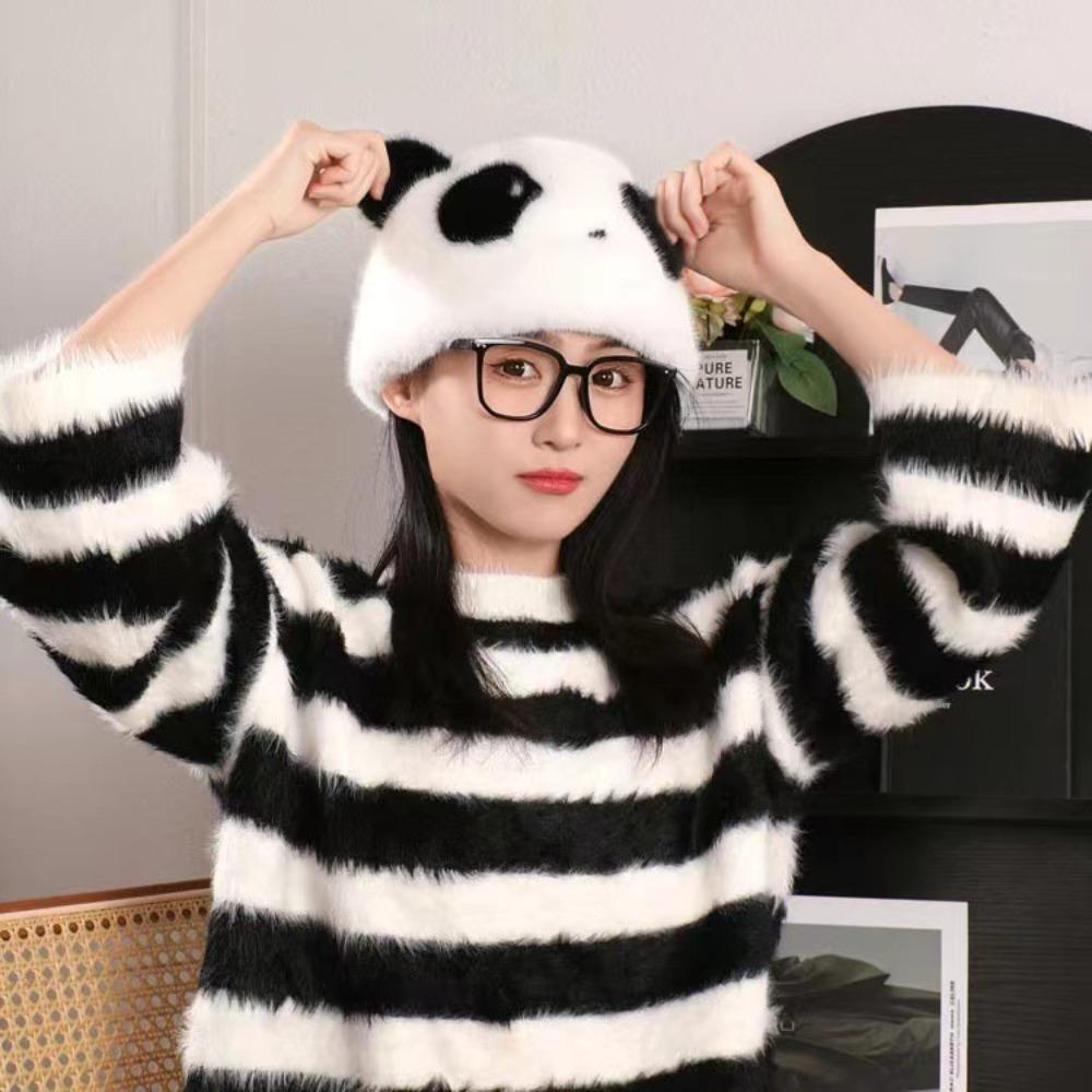Толстые Плюшевые Мультяшные Шапки Милые Шапки-Бини с Защитой Ушей Женские Шапочки Зимняя Шапка-Панда Лыжная
