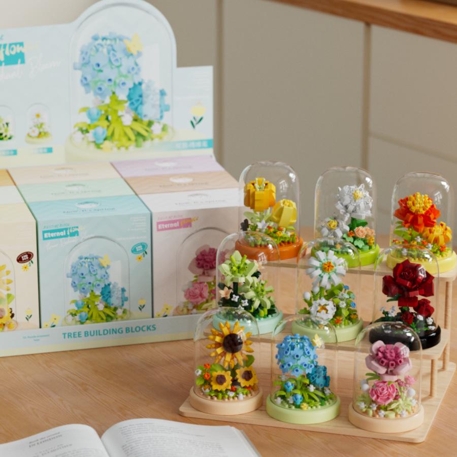 Simulated Preserved Flower Sunflower & Rose Building Blocks - Compatible with LEGO, Ideal for Ornaments & Gifts