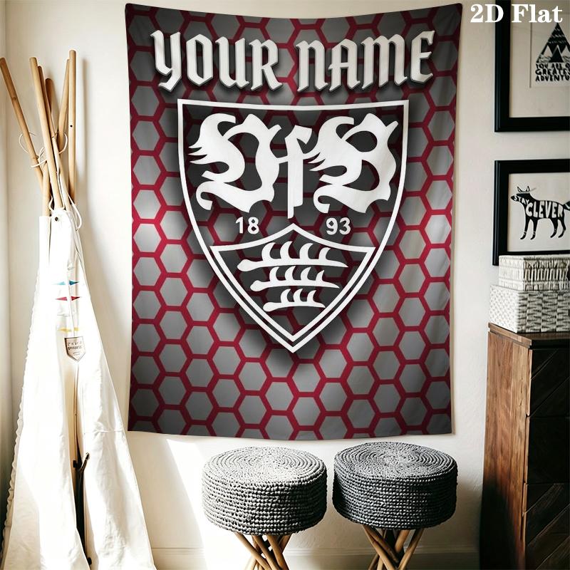 Custom Name VfB Stuttgart Wall Tapestry Aesthetic Wall Hanging Printed Fabric Blanket Decorative Tapestries for Bedroom Living Room Home Decor