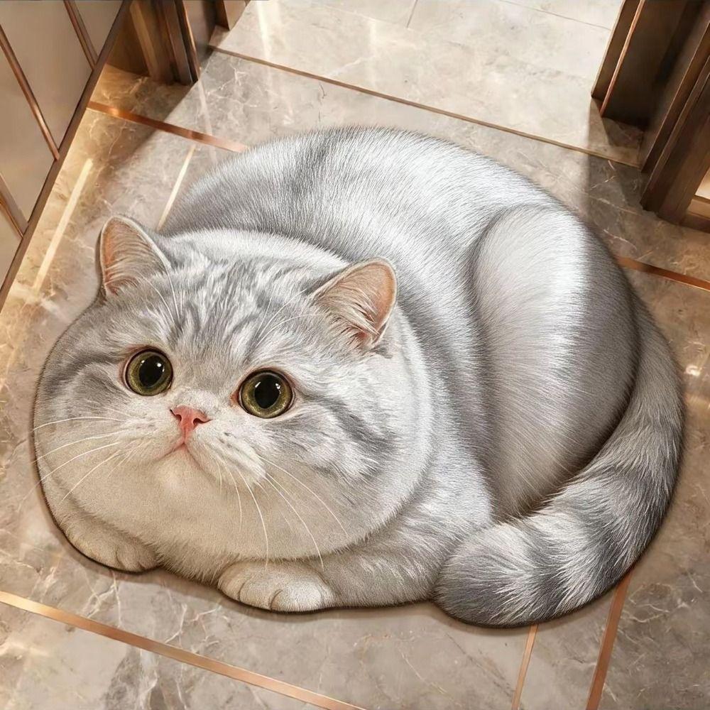 Realistic 3D Cat Floor Mat 45×60CM Bedroom Door Rug Cute Bathroom Carpet Home Decor