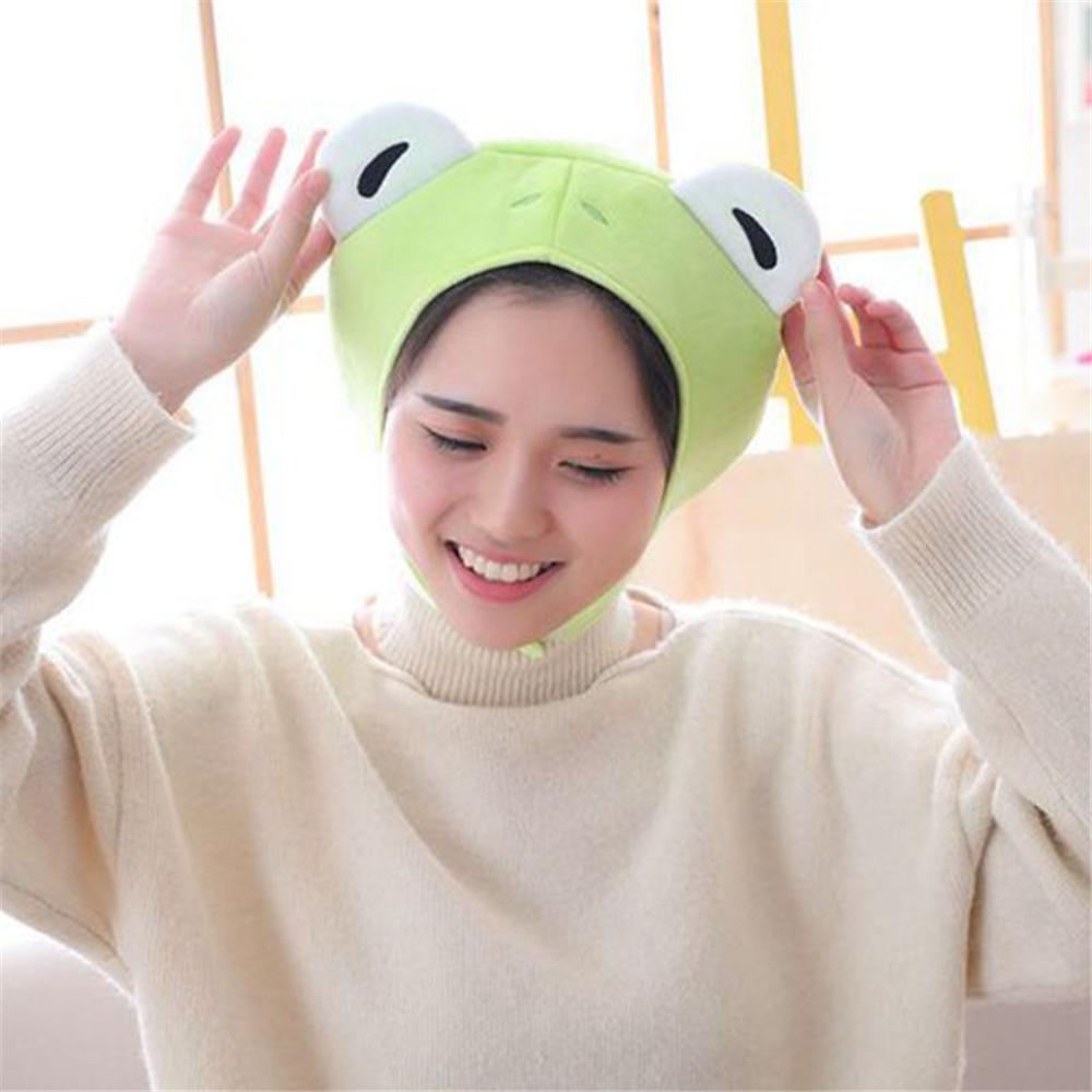 Female Beanie Caps Green Headgear Winter Autumn Hats Bunny Ears Rabbit Plush Hat Big Frog Eyes Hat