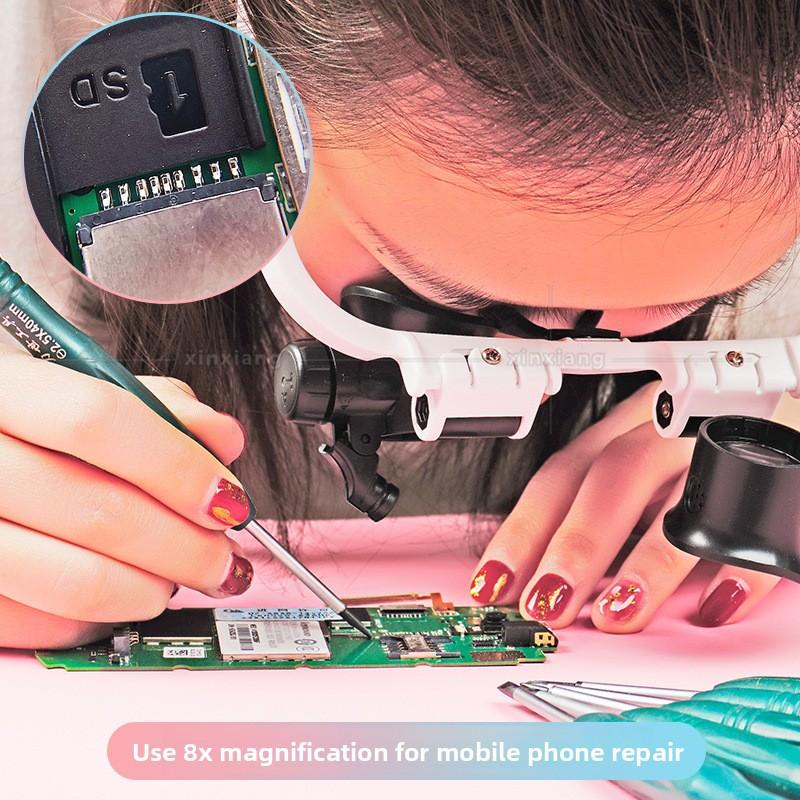 8 Крат Увеличение 15 Крат Увеличение 23 Крат Увеличение Светодиодная Лупа для Ношения на Голове Часовой Чип Ремонт Печатной Платы Идентификация Антиквариата Гравировка Печати