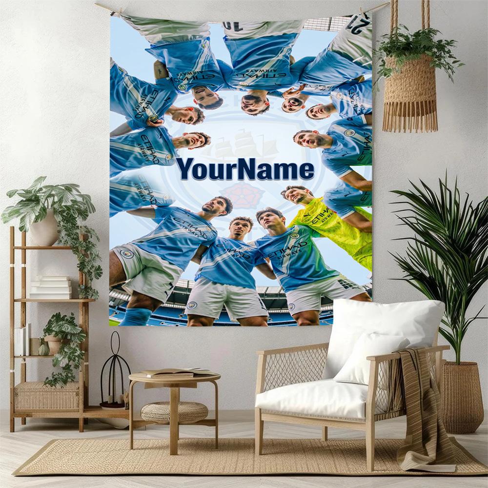Manchester City Custom Your Name Wall Decor Tapestry Art For Pet Memorial Birthdaywedding Party Backdrop Family Gift