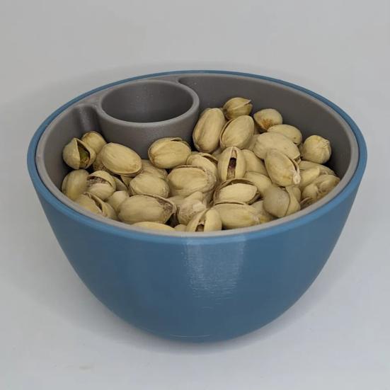 3D Printed Nut Seeds Bowl Snack Storage Container Double Dish with Shell Compartment Pistachios Cherries Fruits Candy Serving Bowl