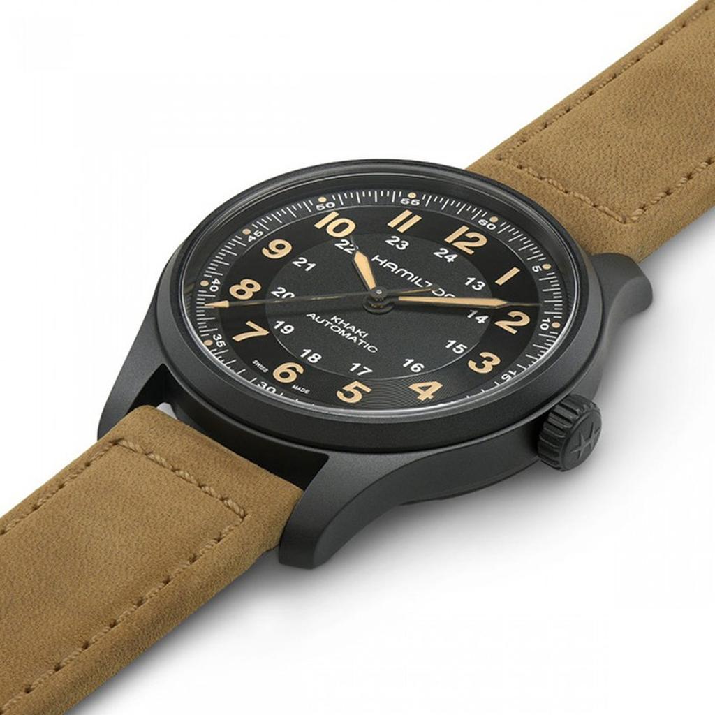 Hamilton H70665533 Хаки Полевой Титановый Автоматический 42мм Черный PVD Коричневая Кожа Мужские Часы