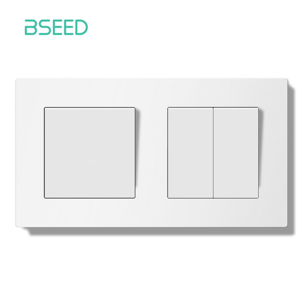 BSEED Выключатель света с LED Белая пластиковая рамка Настенный переключатель с индикаторной лампой Серия E Стандарт ЕС 1/2-полюсный/Сброс