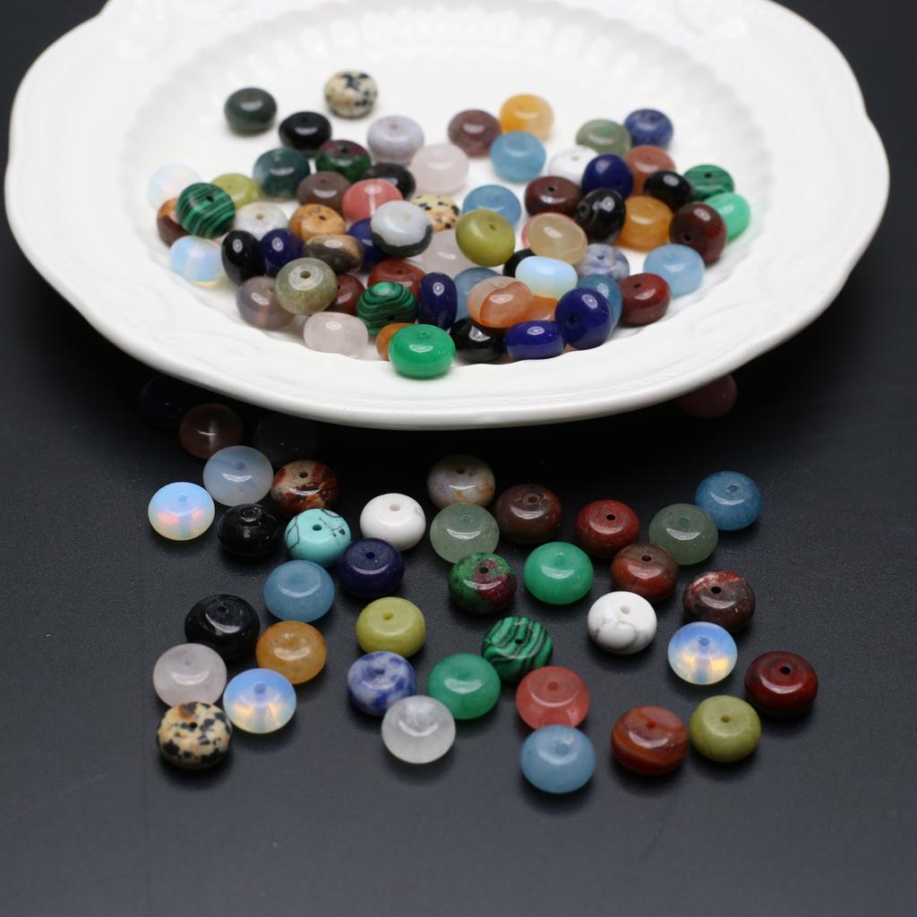 10Pcs Natural Stone Beads with Hole,Button Shape Crystal Sand Stone Gems Loose Beads for Jewelry Making DIY Necklaces Bracelets Earrings Accessories