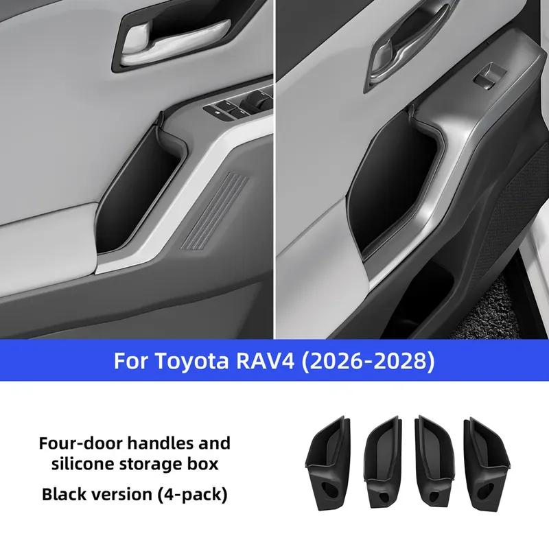 4pcs For Toyota RAV4 2026 2027 2028 Silicone Car Door Inner Handle Storage Box Tray Door Handle Pocket Organizer Accessories