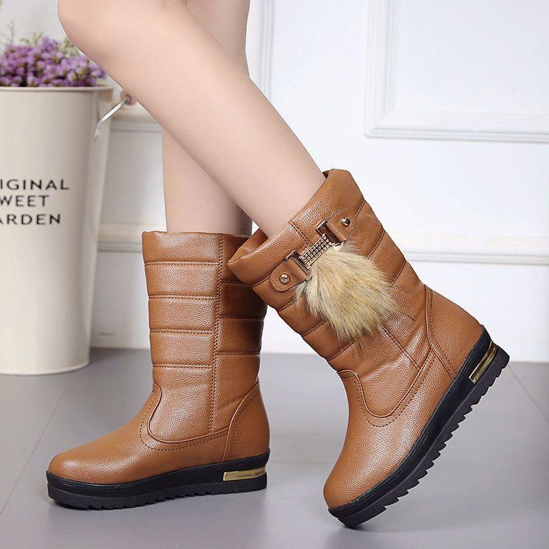 Женские зимние ботинки, новые замшевые кожаные водонепроницаемые женские зимние ботинки с толстой подошвой, теплые ботинки средней длины