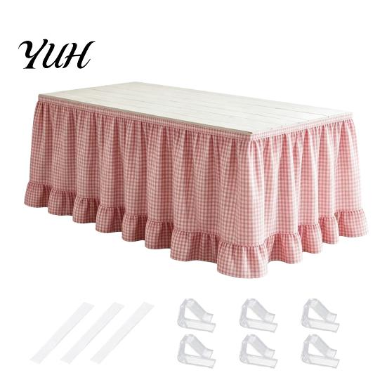Ruffled Desk Cover for Teachers Plaid Table Skirt, Durable Polyester with Hook And Organized Classroom Supplies Loop Fasteners, Decorative Party