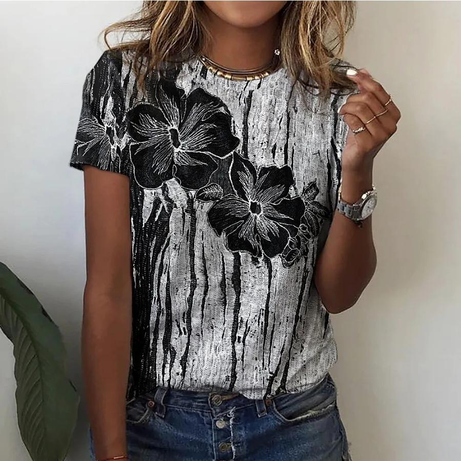 Summer Women 3D Floral Plants Printing T-Shirt Fashion Tops Tees Ladies Casual Short Sleeve Clothing