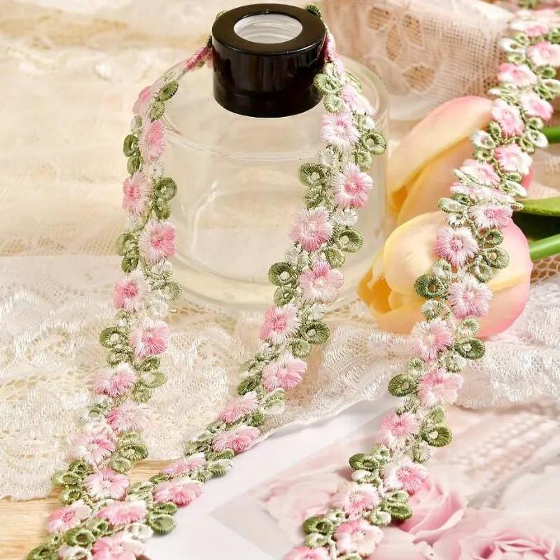 1Yard Pink Trim Crafts Flowers Embroidered Lace For Party Dress Decoration Collars Sewing