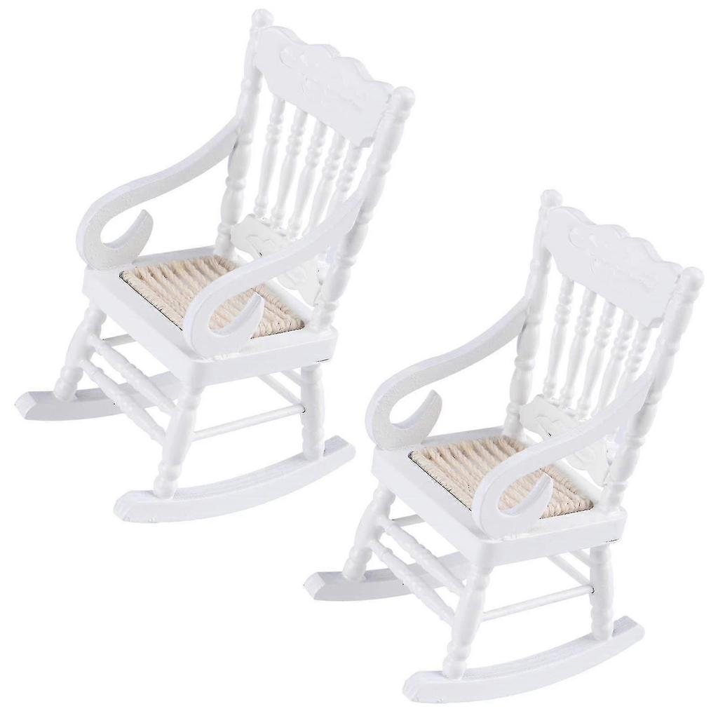 Dollhouse Miniature Furniture Wooden Rocking Chairs Dollhousewhite2pcs