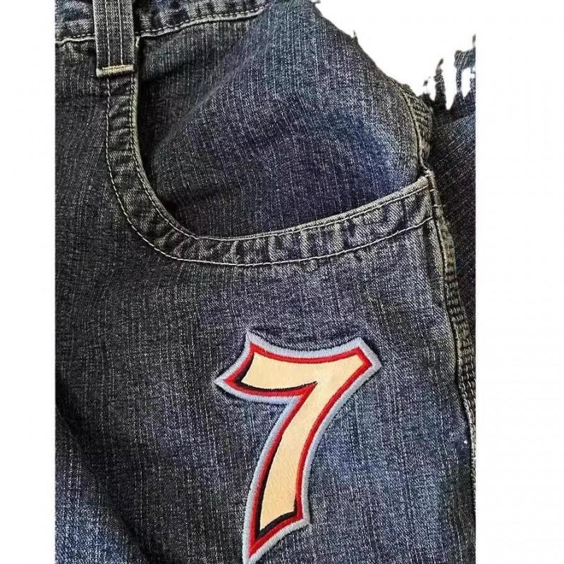 Mens Loose Fit Straight Leg Denim Jeans With Hip Hop Rock Print Casual Wear