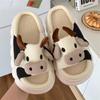 Cute Cow Slippers Female Home Indoor Linen Slippers For Couple Non-Slip Thick Bottom Outdoor Cloud Slippers Slides Sandals Women
