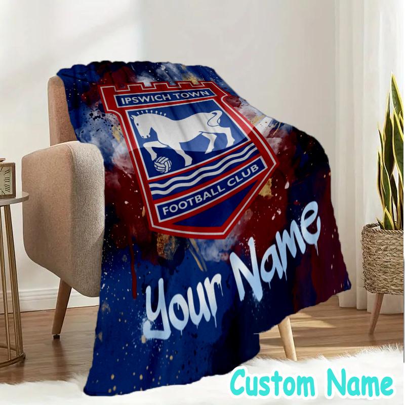 Custom Name Ipswich Football Club Crest Flannel Blanket Seasonal Universal Blanket For Indoor/outdoor, Perfect For Bedroom Sofa birthday gifts