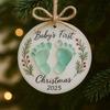 Baby's First Christmas Sea Glass Ornament Baby's Footprint Keepsake for Newborn Girl Boy Gift Coastal Christmas Tree Ornament for Home Decor