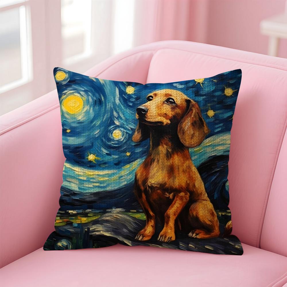 The Starry Night Dog Cushion Cover Natural Linen Pillow Case DoubleSided Print Decorative Sofa Pillowcase Home Decor Gift