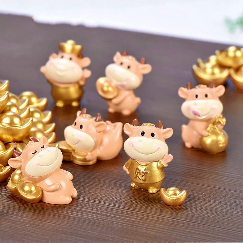 Micro Cattle Family Figurine Resin Ornaments Miniature Model Mini Animal Statue Bonsai Decoration Garden Home Decor