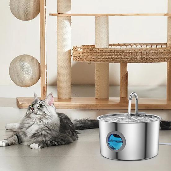 3.2L Dog Water Fountain Stainless Steel Quiet Pet Fountain with Quadruple Filtration Splash-Free Purification Fountain with Visual Water Level