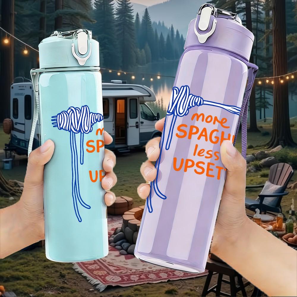 1PC Spaghetti Upseti Funny Food Print 750ml Color Plastic Sports Water Bottle Leakproof Flip Straw Lid Suitable for Sports Office Home Use