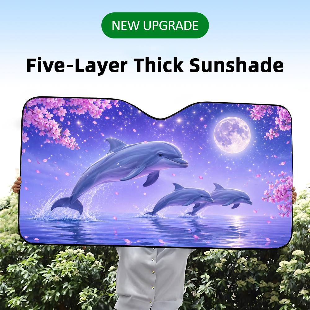 Cherry Blossom Dolphin Moonlight Sun Visor Reusable Aluminum Foil Car Windshield Sun Visor UV Heat Insulation Cover Shade