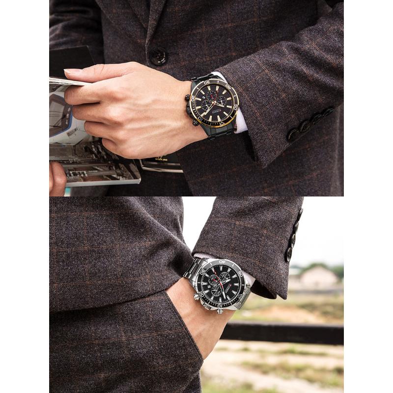 CURREN New Top Men's Watch Steel Band Casual Watch Small Dial Quartz Calendar Six Hand Watch