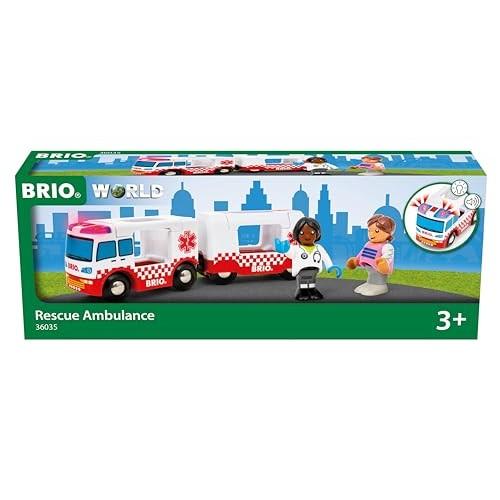 BRIO Wooden Rail Educational Toy Ambulance with Lights and Sounds Ages 3 to 36035 Birthday Christmas Present Indoor Play Boys Girls