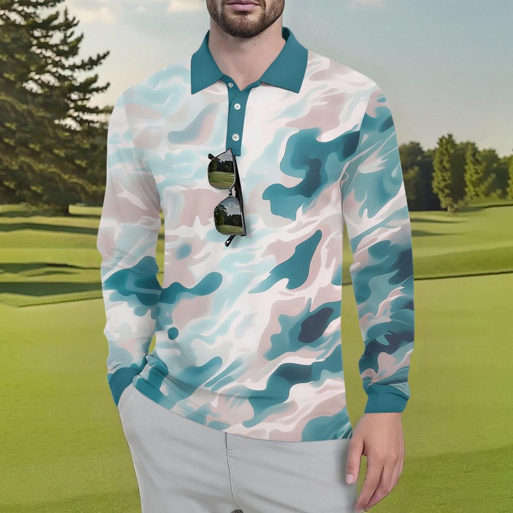 Men's Classic Golf  Shirts Ice Silk Breathable Long Sleeve  Performance Collar Shirts Lightweight Summer Casual Quick Dry Tee